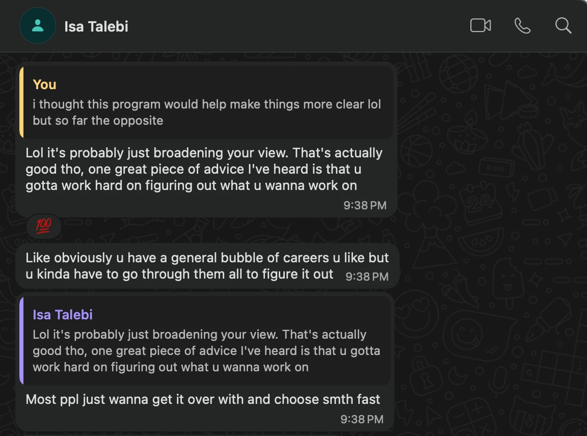 A messaging conversation about building and sharing a creative project.