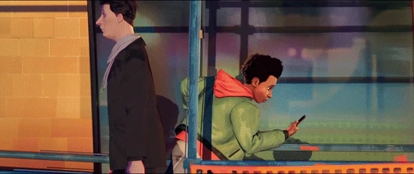 Two people standing back to back in a colorful illustrated scene.