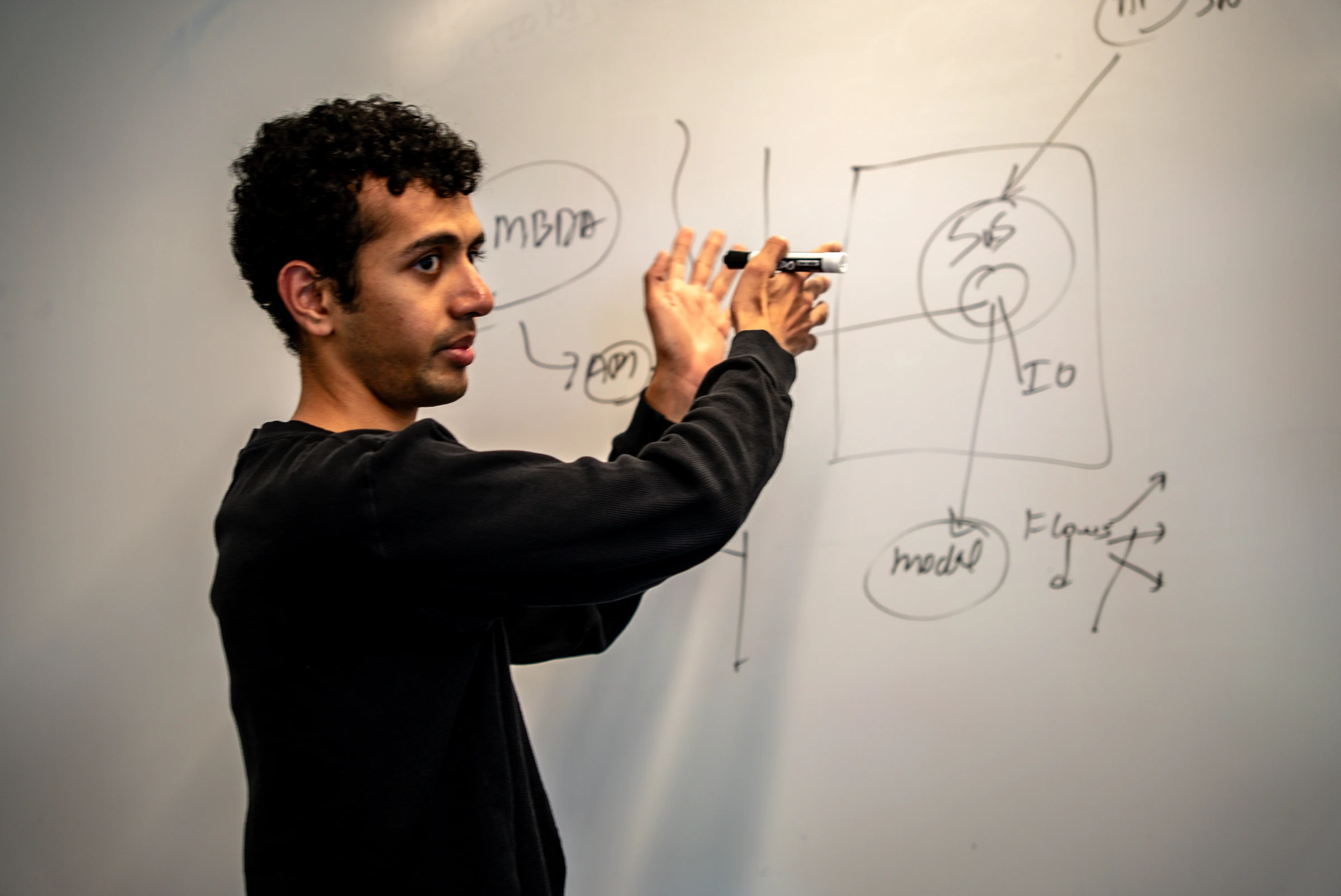 Soham Parekh drawing a diagram on a whiteboard.