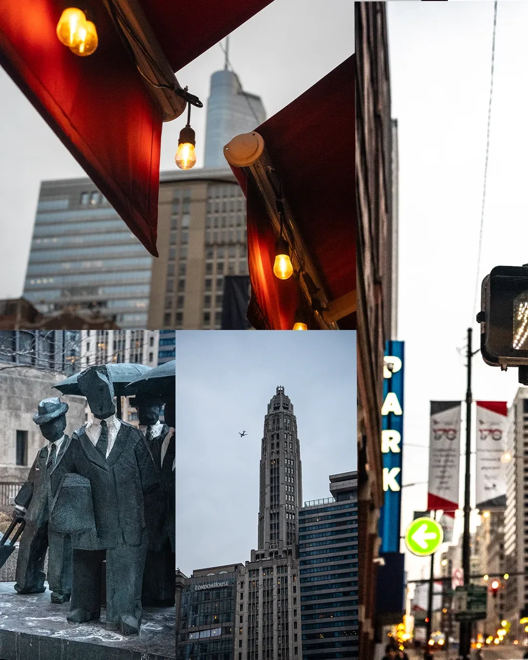 A collage of Chicago streets, buildings, and architectural details.