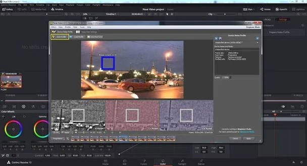 Neat Video's noise-profile controls inside DaVinci Resolve.